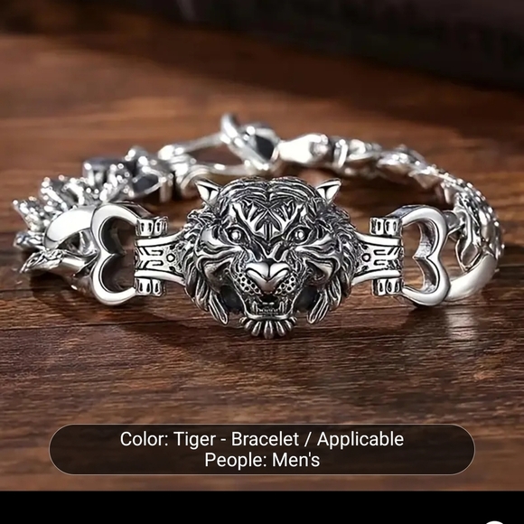 Other - Men's Stainless Steel Silver Tiger Head Bracelet 8"